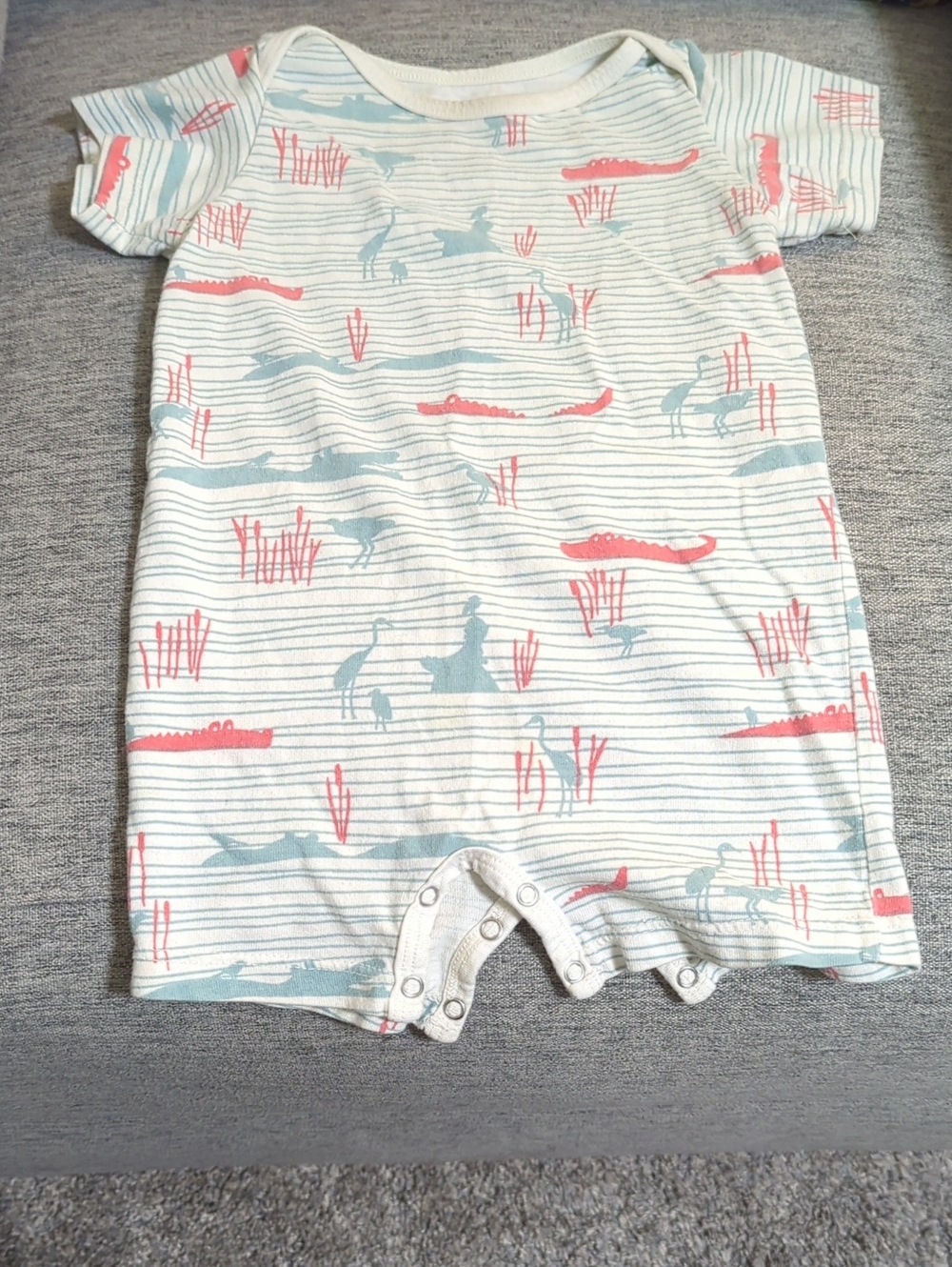 Winter Water Factory Organic Cotton Baby Short Romper - Blue & Coral